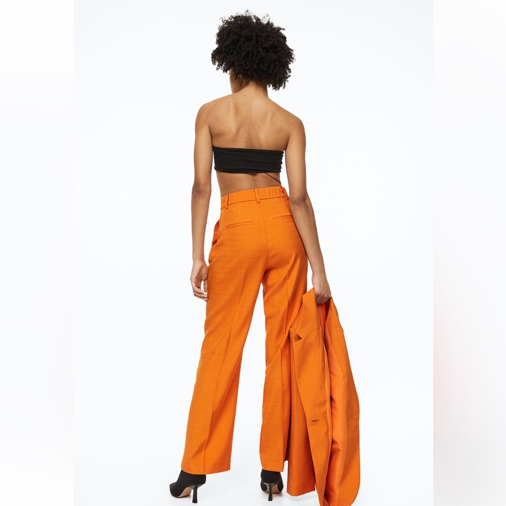 H&M Orange Tailored Trouser Pants High Waist Straight Leg Sz 10 - Picture 4 of 9